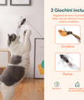 Set 2 Giochi Interattivi Stimolanti per Gatti con Uccellino e Piume