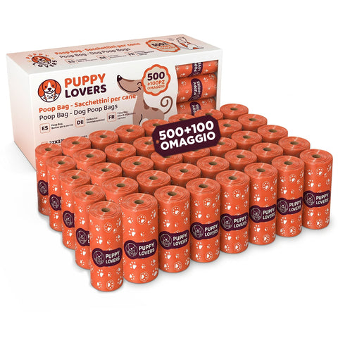 600 Sacchetti per Cani Biodegradabili per Bisogni – Formato Scorta 500+100 Omaggio – 40 Rotoli da 15 Sacchetti – Dimensioni 22x33cm Spessore 0,01 mm