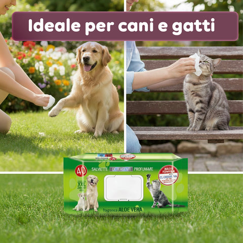 Salviette Pets 40 / 480 pz con Aloe – Detergenti e Deodoranti per Uso Quotidiano