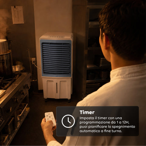 Raffrescatore Evaporativo Industriale Portatile 70 Litri 350W con Telecomando e Timer - Funzione Condizionatore Ventilatore 3 Velocità e Oscillazione