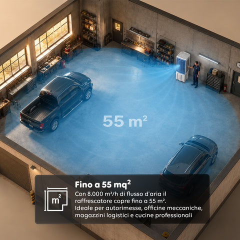 Raffrescatore Evaporativo Industriale Portatile 70 Litri 350W con Telecomando e Timer - Funzione Condizionatore Ventilatore 3 Velocità e Oscillazione