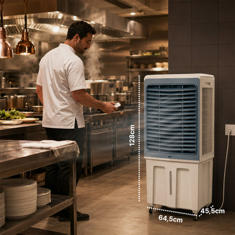 Raffrescatore Evaporativo Industriale Portatile 70 Litri 350W con Telecomando e Timer - Funzione Condizionatore Ventilatore 3 Velocità e Oscillazione