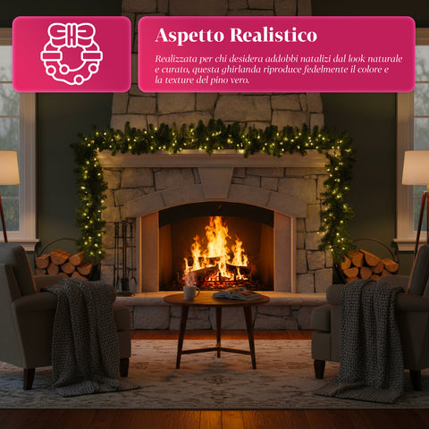 Ghirlanda Natalizia Verde 270 cm – Festone Decorativo Classico 180 Rami