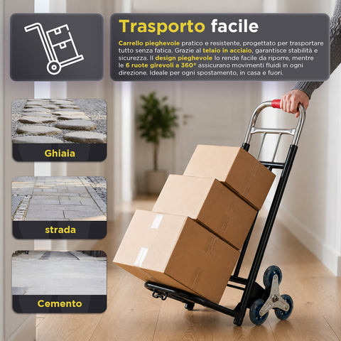 Carrello Pieghevole Multiuso con 6 Ruote Girevoli a 360° e 3 Corde