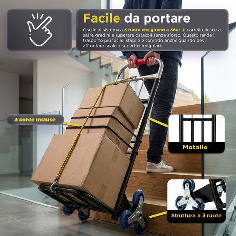 Carrello Pieghevole Multiuso con 6 Ruote Girevoli a 360° e 3 Corde