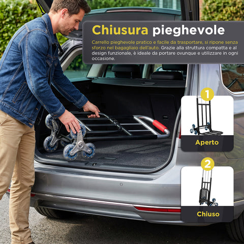 Carrello Pieghevole Multiuso con 6 Ruote Girevoli a 360° e 3 Corde