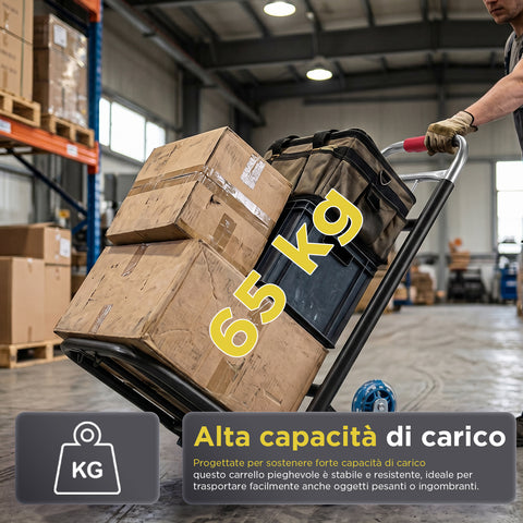 Carrello Pieghevole Multiuso con 6 Ruote Girevoli a 360° e 3 Corde