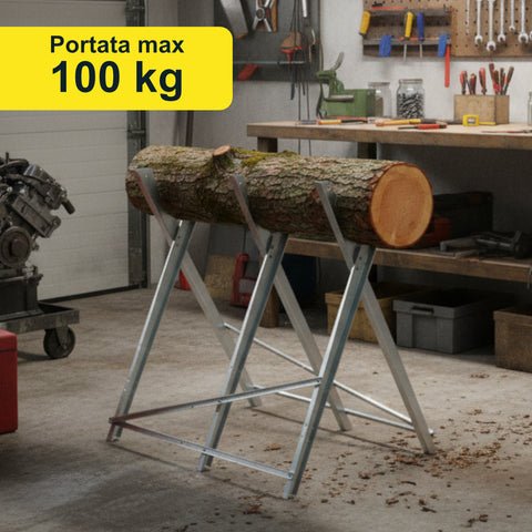 Cavalletto Taglialegna Pieghevole in Acciaio Robusto con Portata 100 kg