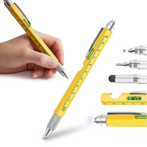 Stylo multifonction 8 en 1 avec clip, stylet tactile, niveau à bulle et lumière LED