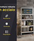 Scaffale Modulare con Struttura in Metallo e 4-5 Ripiani MDF Resistenti