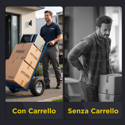 Carrello da Carico Professionale 250 kg in Acciaio - Nero con Ruote Pneumatiche Antiforo