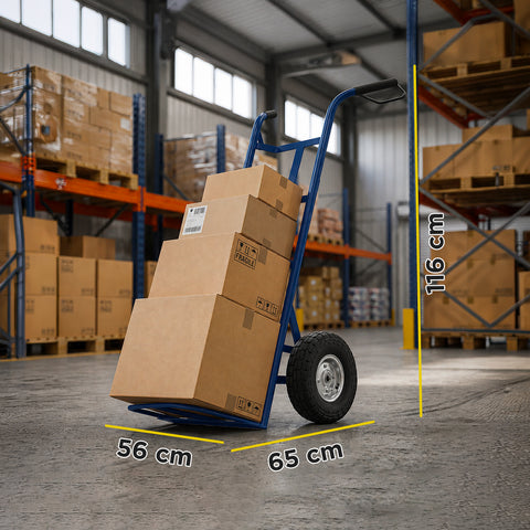 Carrello da Carico Professionale 250 kg in Acciaio - Nero con Ruote Pneumatiche Antiforo