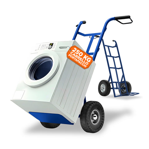 Carrello da Carico Professionale 250 kg in Acciaio - Nero con Ruote Pneumatiche Antiforo