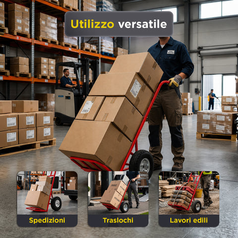 Carrello da Carico Professionale 250 kg in Acciaio - Nero con Ruote Pneumatiche Antiforo