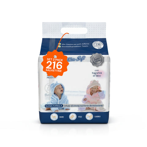 Lingettes Bébé au Talc – 216 /1 296 Pcs avec Crème Dermo-apaisante
