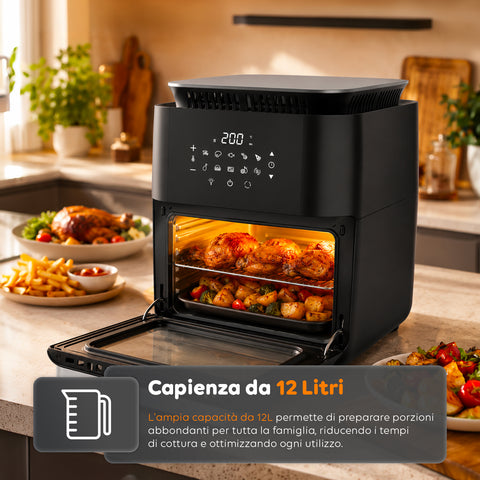 Friggitrice Aria 12L con Display LED Touch Timer 60 Min e Ricette Preimpostate