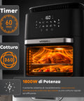 Friggitrice Aria 12L con Display LED Touch Timer 60 Min e Ricette Preimpostate