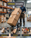 Carrello da Carico Professionale 250 kg in Acciaio - Nero con Ruote Pneumatiche Antiforo