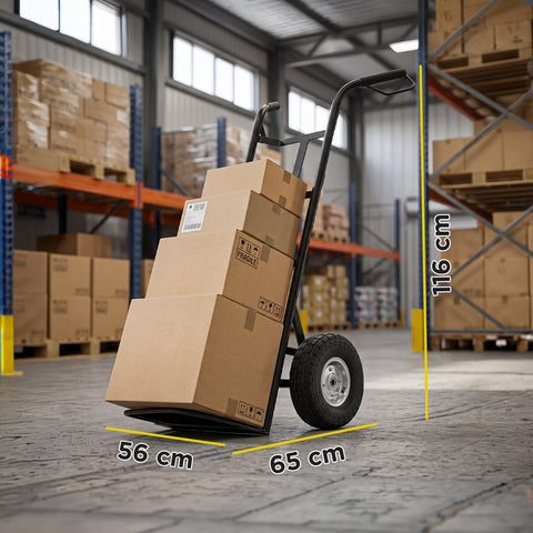 Carrello da Carico Professionale 250 kg in Acciaio - Nero con Ruote Pneumatiche Antiforo
