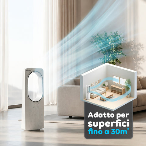 Ventilatore Senza Pale 50W Compatto con Telecomando e Spegnimento Automatico