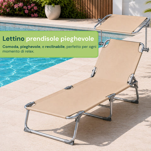 Lettino prendisole Oxford aperto con schienale reclinabile per spiaggia e piscina