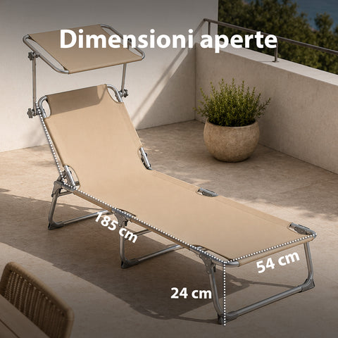 Dettaglio del parasole orientabile a 360 gradi del lettino prendisole