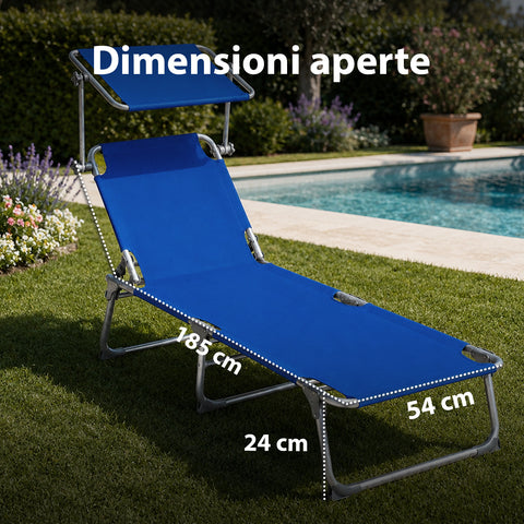 Lettino Prendisole Pieghevole in Tessuto Oxford – Rinforzi in Alluminio, Parasole Girevole 360° e Schienale Reclinabile 0-60° – Portata 100kg