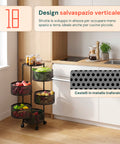 Carrello multiuso nero con ruote per cucina e bagno
