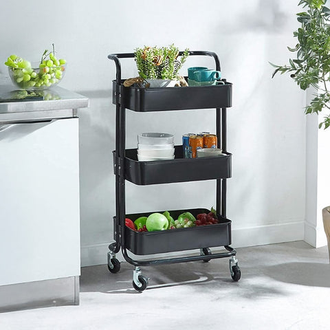 Carrello Salvaspazio Multiuso con 4 Ruote Piroettanti e 3 Ripiani 40x30x8cm