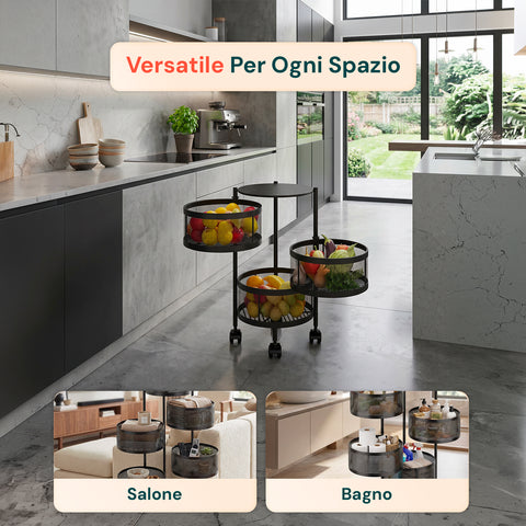 Carrello Multiuso Richiudibile Salvaspazio con Ruote - Organizer con Cestelli (3/4/5 Ripiani) Nero o Bianco
