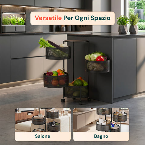 Carrello Multiuso Richiudibile Salvaspazio con Ruote - Organizer con Cestelli (3/4/5 Ripiani) Nero o Bianco