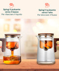 Teiera in Vetro con Filtro Separato, Manico Antiscottatura e Coperchio Effetto Legno
