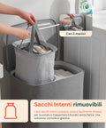 Portabiancheria Doppio 90 Litri con Coperchio Ergonomico e 2 Sacche Rimovibili