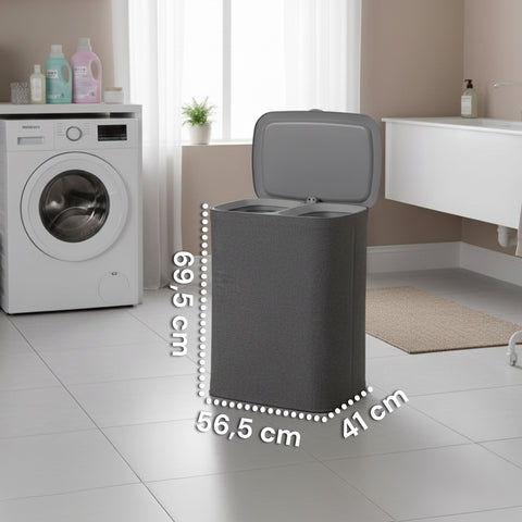 Panier à linge double de 90 litres avec couvercle ergonomique et 2 sacs amovibles