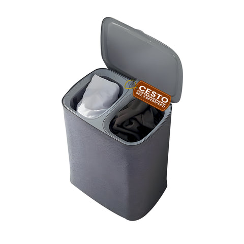 Double panier à linge 90 litres avec couvercle ergonomique et 2 sacs amovibles