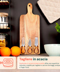 Set 3 Utensili per Degustazione Formaggi con Tagliere in Legno d'Acacia