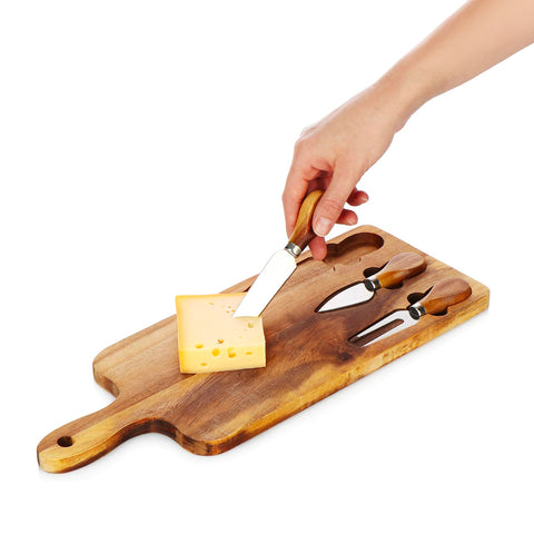 Set de 3 Ustensiles à Fromage avec Planche à Découper en Bois d'Acacia