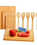 Set Taglieri in Bamboo – 3 Taglieri + 5 Utensili da Cucina Inclusi