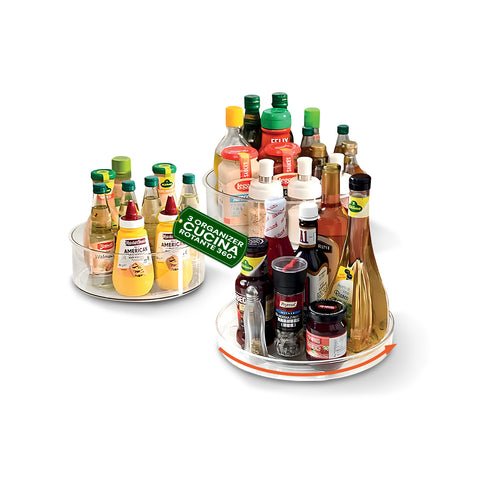 Lot de 3 organiseurs rotatifs en PET – Récipients rotatifs à 360° pour cuisine et garde-manger
