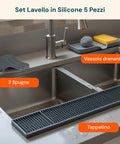 Set Silicone Cucina 5 Pezzi – Tappetino Lavello e Spugne Ultra-Assorbenti