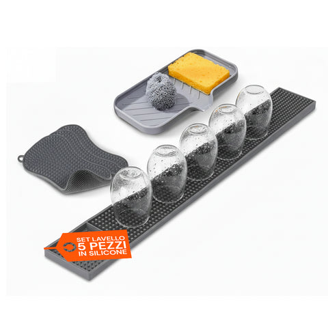 Set Silicone Cucina 5 Pezzi – Tappetino Lavello e Spugne Ultra-Assorbenti