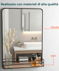 Specchio con Mensola in MDF 40x30 cm – Design Moderno da Parete