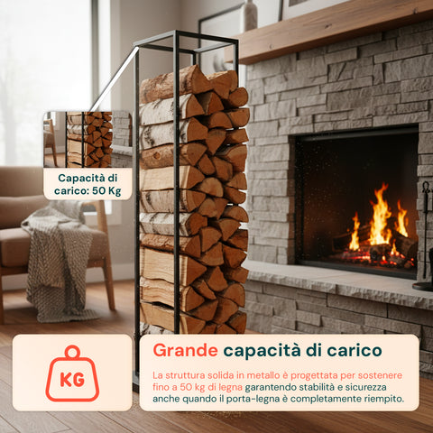 Scaffale Portalegna in Metallo – Supporto Salvaspazio 33×33×115 cm