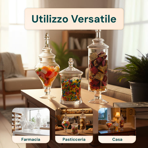 Barattoli di Vetro Varie Forme Multiuso con Coperchi – Set da 3