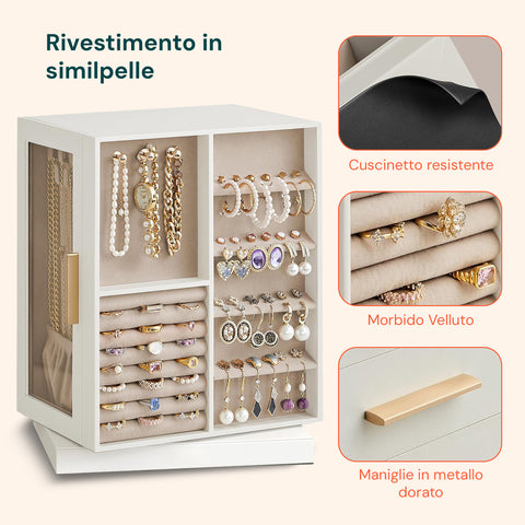 Organizer Gioielli Rotante a 360° con Cassetti, Ganci e Rivestimento in Velluto