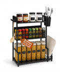 Scaffale da Cucina 3 Livelli in Ferro con Porta Utensili e Supporto Tagliere