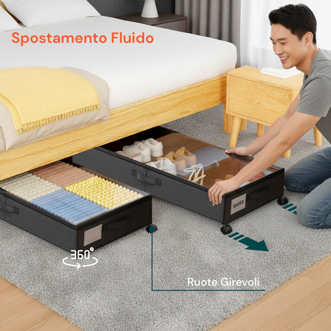Contenitori Sottoletto con Ruote – Set 2 Pezzi XXL 54L Salvaspazio