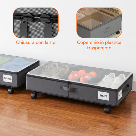 Contenitori Sottoletto con Ruote – Set 2 Pezzi XXL 54L Salvaspazio
