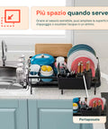 Scolapiatti Modulare Salvaspazio con Portaposate Estensibile 30/53 cm