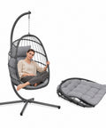 Poltrona sospesa da giardino effetto rattan con cuscini imbottiti
